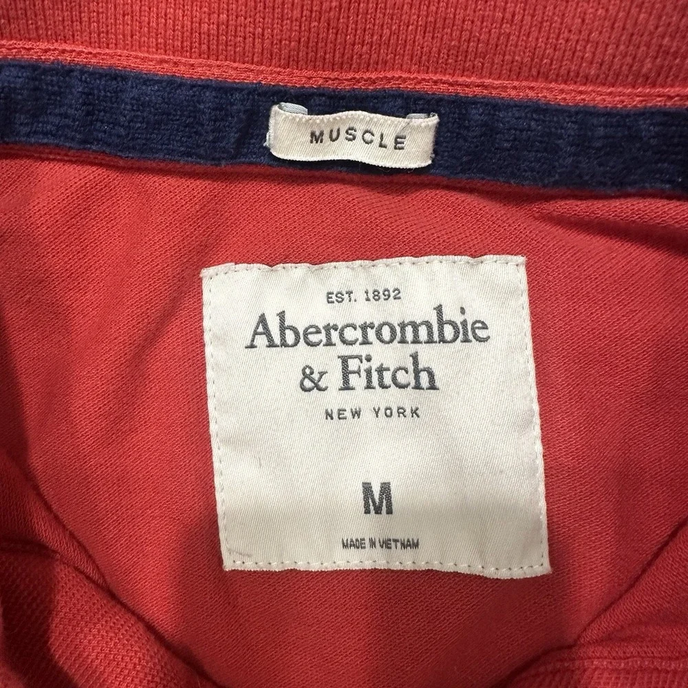 Abercrombie & Fitch Muscle Red Polo Shirt Mens Medium Short Sleeve Blue Moose - Picture 4 of 8